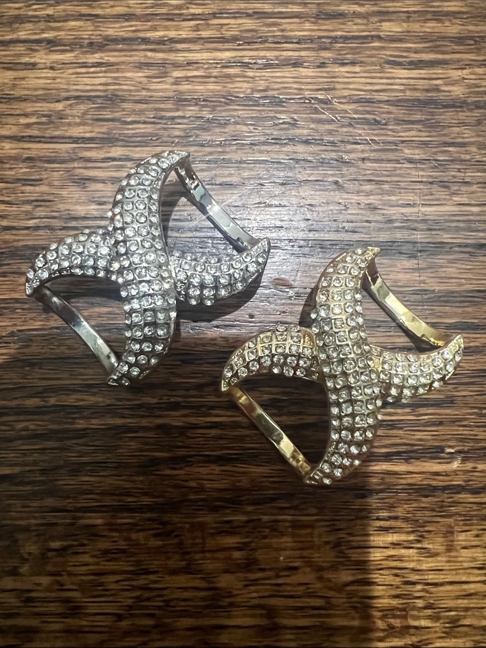Rhinestone Double 'C' Buckle Pair - Silver and Gold